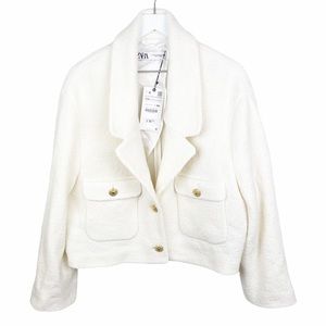 Zara Cream Cropped Bouclé Blazer with Gold Buttons